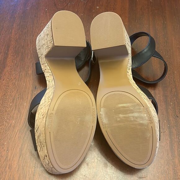 Kensie Carsyn black open toed cork platform heeled sandals Size 9 EUC - Picture 7 of 8